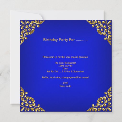 Party Invite Gold Royal Blue All Occasions | Zazzle