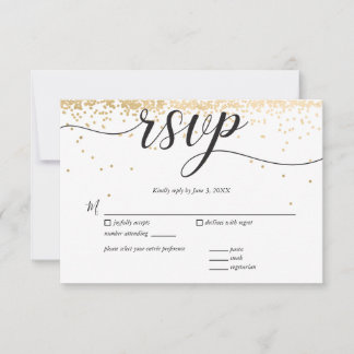 Party Invite Response Card (RSVP), Golden Confetti