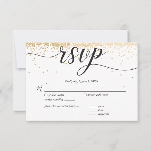 Party Invite Response Card RSVP Golden Confetti