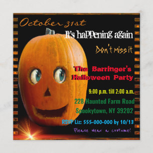 Halloween Pals Pumpkin Jack O' Lantern Carnival Party Invitations w/Envelopes 
