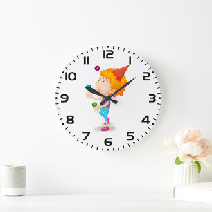 Party Kid Juggling Colorful Balls Large Clock