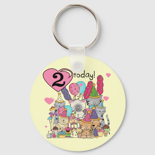 Party Kittens 2nd Birthday T-shirts and Gifts Keychain (Front)