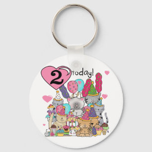 Party Kittens 2nd Birthday T-shirts and Gifts Keychain