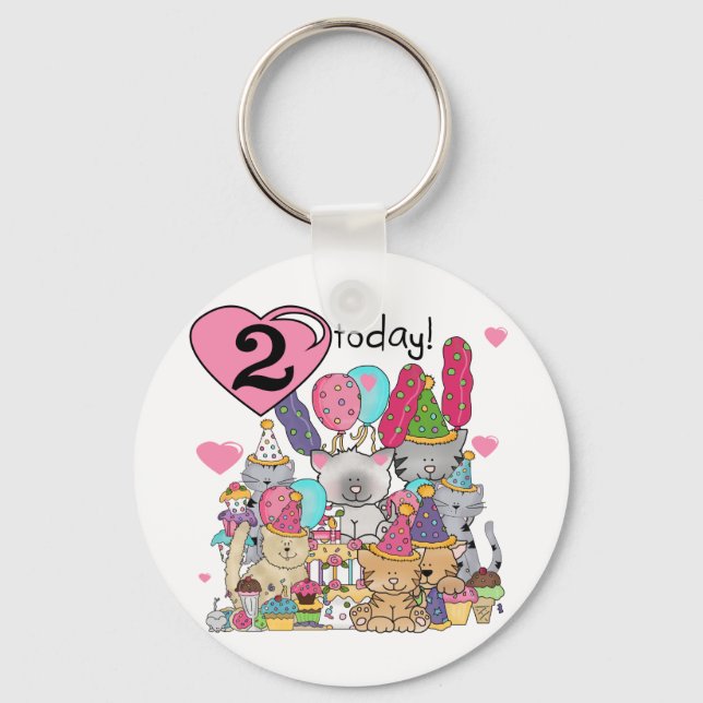 Party Kittens 2nd Birthday T-shirts and Gifts Keychain (Front)