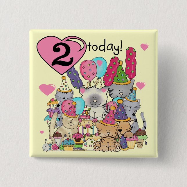 Party Kittens 2nd Birthday T-shirts and Gifts Pinback Button (Front)