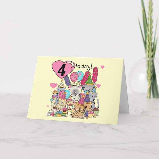 Party Kittens 4th Birthday T-shirts and gifts Card (Front)