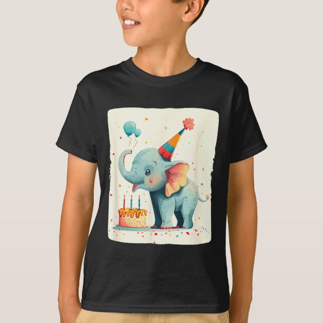 Party Large With This Happy Birthday Elephant Grap T-Shirt (Front)