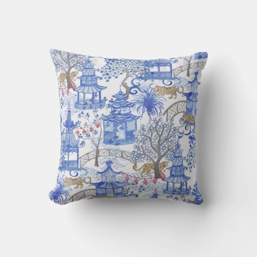 Party Leopards in the pagoda Forest Throw Pillow