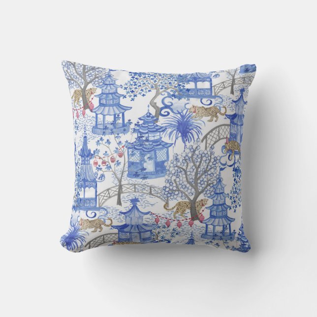 Party Leopards in the pagoda Forest Throw Pillow (Front)