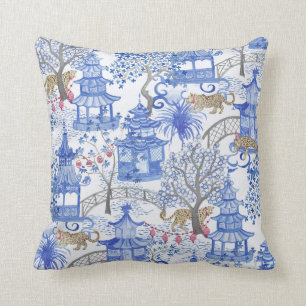 Party Leopards in the pagoda Forest Throw Pillow