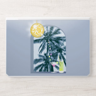 Party Lights Cocktails Disco Ball Palms on Blue HP Laptop Skin