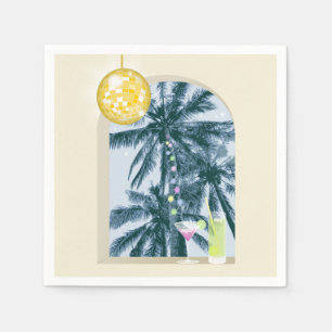 Party Lights Cocktails Disco Ball Palms on Yellow Napkins