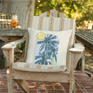 Party Lights Cocktails Disco Ball Palms on Yellow Outdoor Pillow