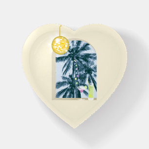 Party Lights Cocktails Disco Ball Palms on Yellow Paperweight