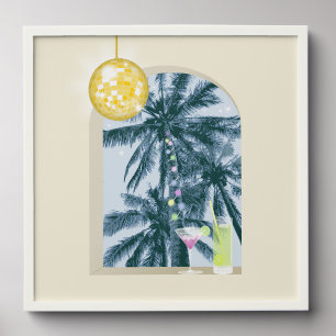 Party Lights Cocktails Disco Ball Palms on Yellow Peel And Stick Photo Tile