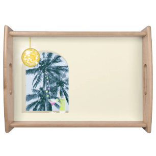 Party Lights Cocktails Disco Ball Palms on Yellow  Serving Tray
