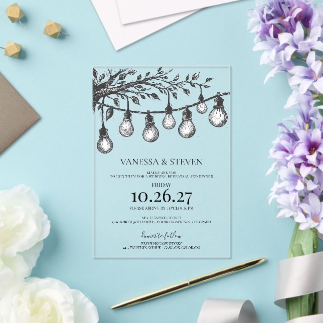 Party Lights Rehearsal Dinner Acrylic Invitations (Insitu (Wedding))
