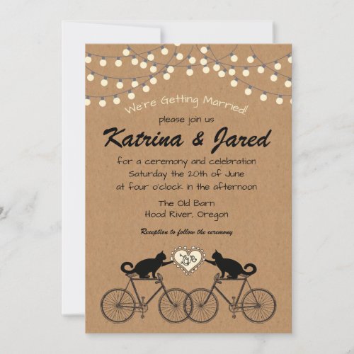 Party Lights with Cats on Bikes Wedding Invitation