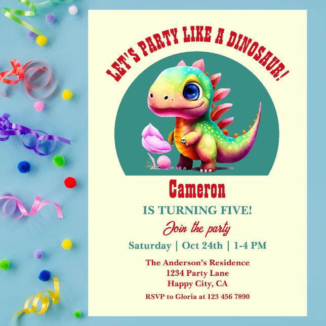Party Like a Dinosaur Any Age Colorful Birthday  Invitation (Creator Uploaded)