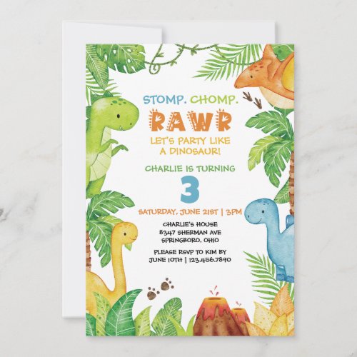 Party Like A Dinosaur Birthday Invitation