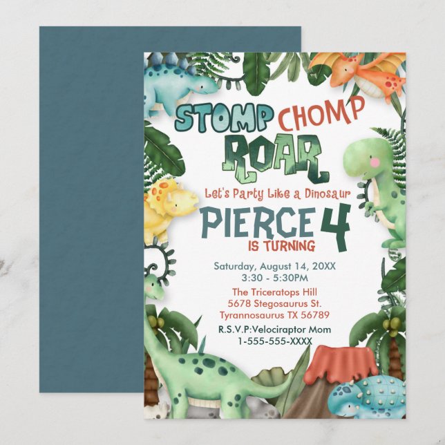 Party Like a Dinosaur Birthday Invitation (Front/Back)