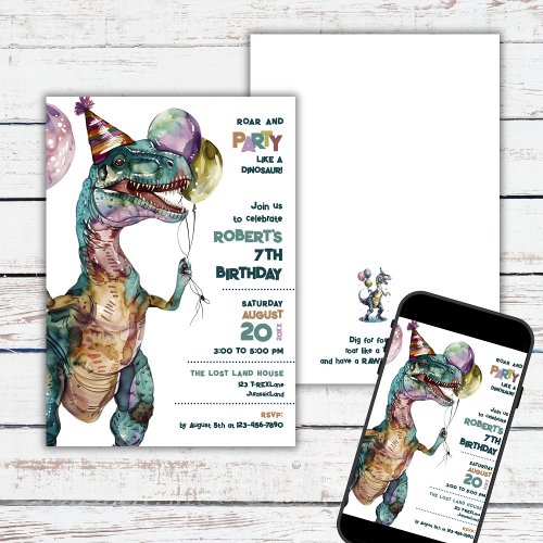 Party Like a Dinosaur Birthday Party  Invitation