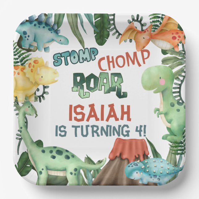 Party Like a Dinosaur Birthday Party Paper Plates (Front)