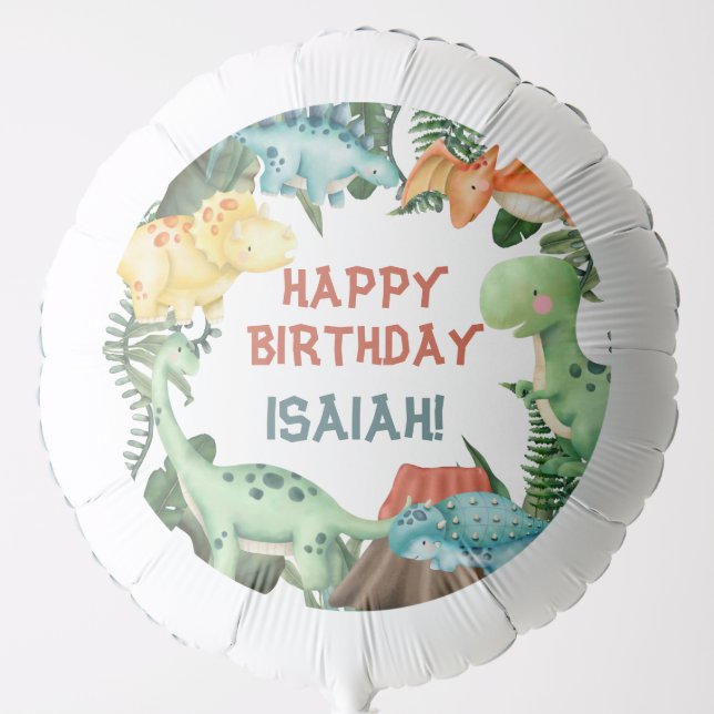 Party Like a Dinosaur Birthday Party Paper Plates Balloon (Front)