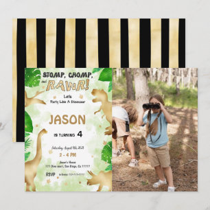 Party Like A Dinosaur, Birthday Party Photo Invitation