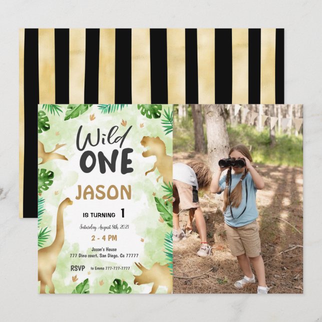 Party Like A Dinosaur, Birthday Photo Invitation (Front/Back)