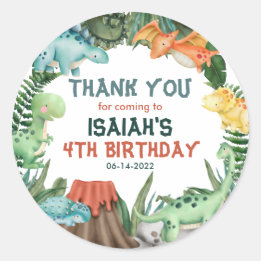 Party Like a Dinosaur Birthday Thank you  Classic Round Sticker