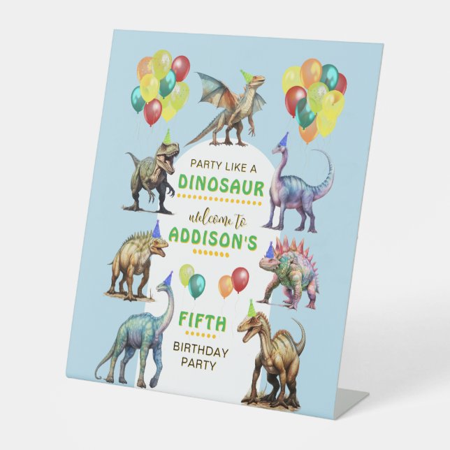 Party Like A Dinosaur Colorful Welcome Sign (Front)