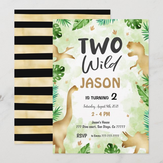 Party Like A Dinosaur, Dinosaur Birthday  Invitation (Front/Back)