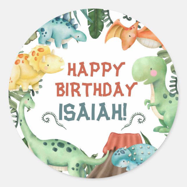 Party Like a Dinosaur Happy Birthday Personalized  Classic Round Sticker (Front)