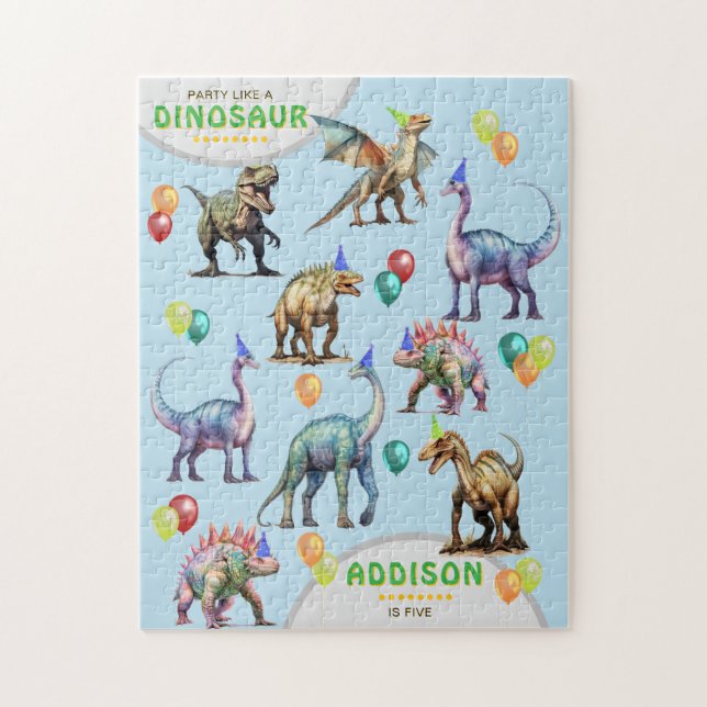 Party Like A Dinosaur Personalized Birthday Gift Jigsaw Puzzle (Vertical)