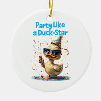 Party Like a Duck Star – Fun Celebration Design Ceramic Ornament