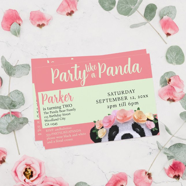 Party Like A Panda Bear Girl's Birthday Invitation (Party like a Panda! (all the best parties have a panda) Just add your details)