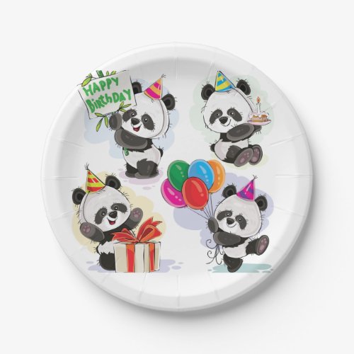 Party like a panda bright colorful birthday paper  paper plates