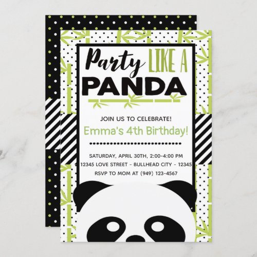 Party Like a Panda Kids Birthday Invitation