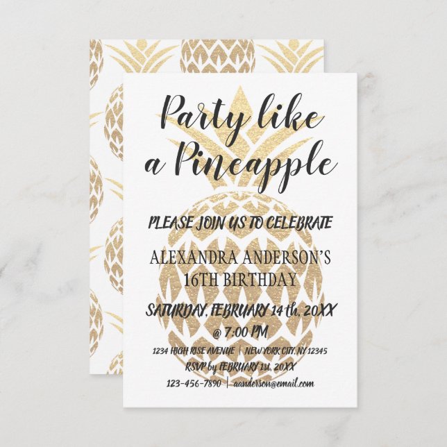 Party Like a Pineapple 16th Birthday Invitation (Front/Back)