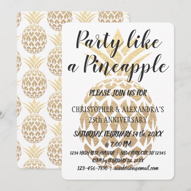 Party Like a Pineapple 25th Wedding Anniversary Invitation (Front/Back)