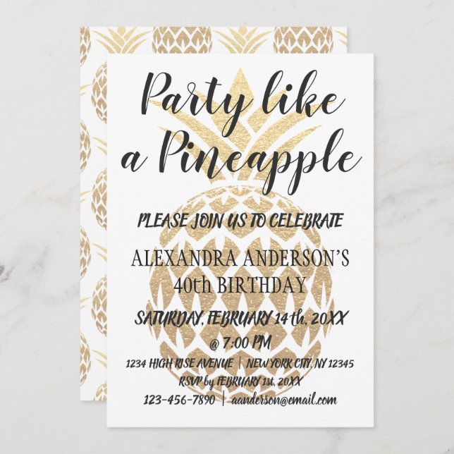 Party Like a Pineapple 40th Birthday Invitation (Front/Back)