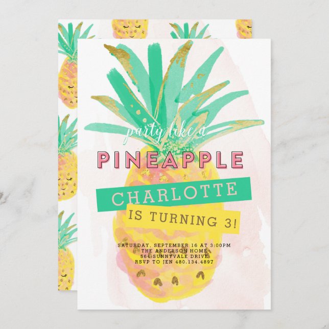 Party Like a Pineapple Birthday Invitation (Front/Back)