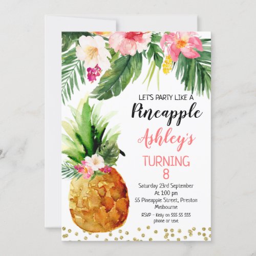 Party Like A Pineapple Floral Birthday Invitation