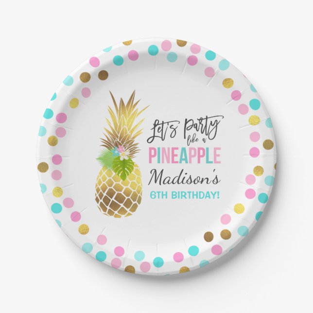 Party Like A Pineapple Paper Plate 7" Pink Gold (Front)