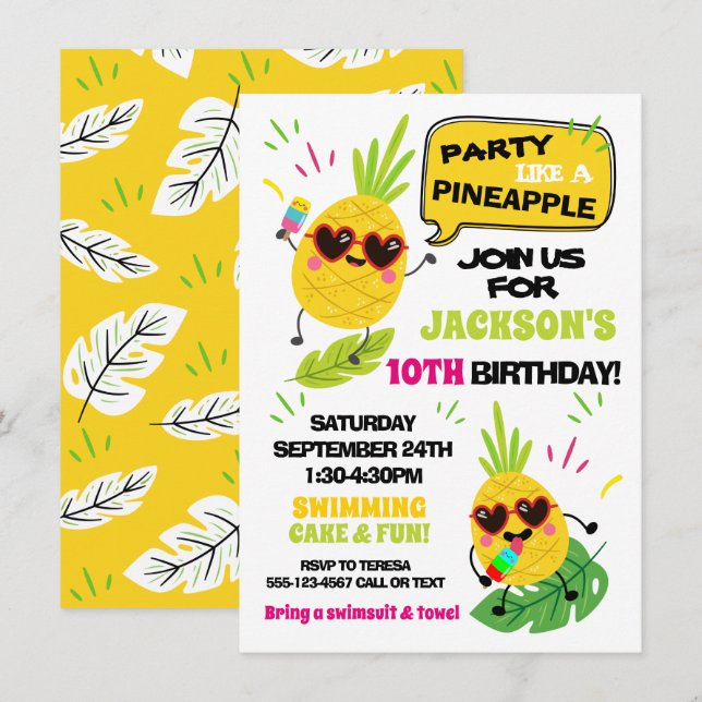 Party like a pineapple tropical birthday invitation (Front/Back)