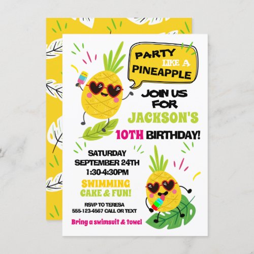 Party like a pineapple tropical birthday invitation