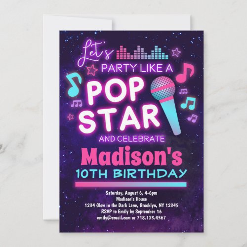 Party Like a Pop Star Music Birthday Invitation