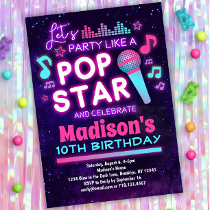 Party Like a Pop Star Music Birthday Invitation
