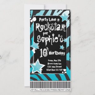 Party Like a Rockstar- Blue Invitation Template